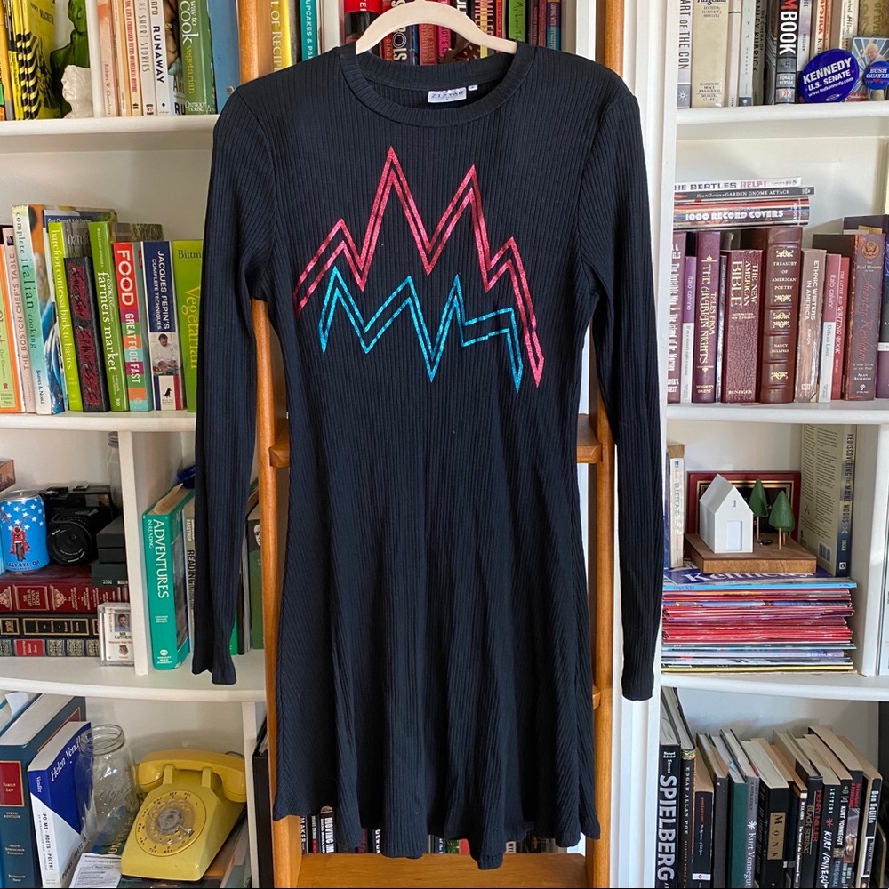 Ziztar Black Rib Knit Dress With Metallic ZigZag